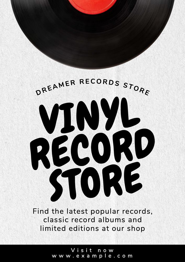 Vinyl record store  poster template, editable text and design