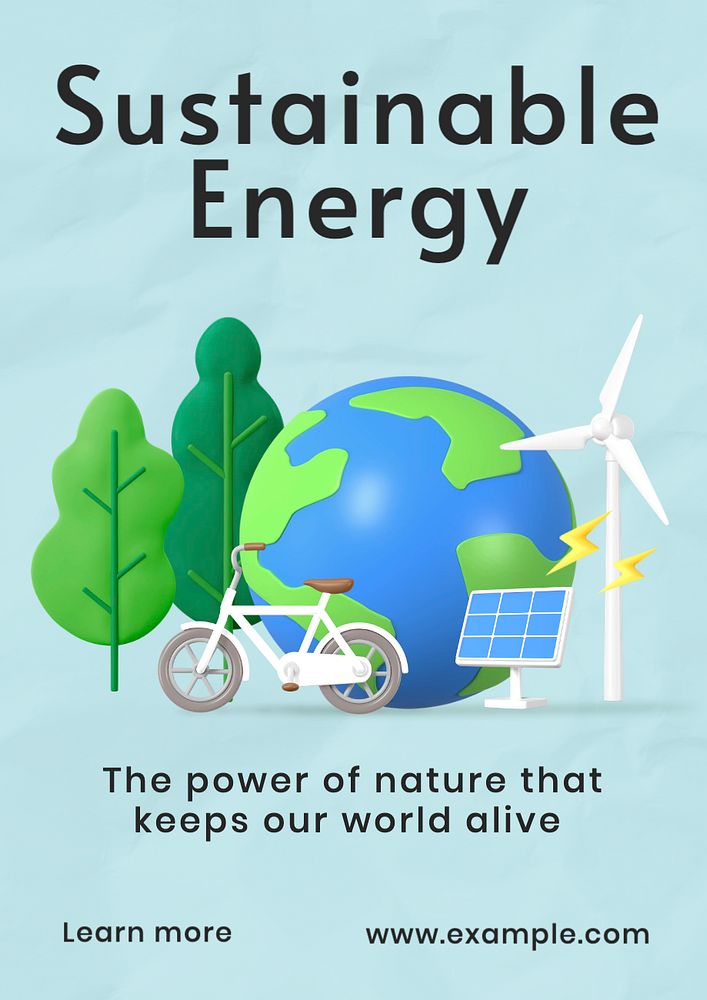 Sustainable energy  poster template, editable text and design