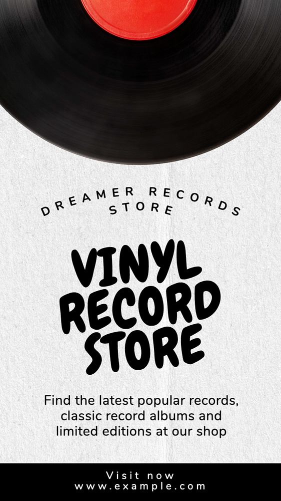 Vinyl record store  Instagram story template, editable text