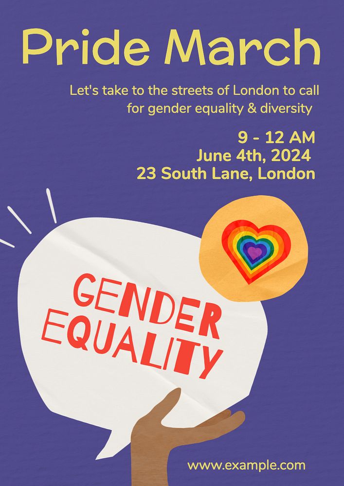 Pride march poster template, editable text and design