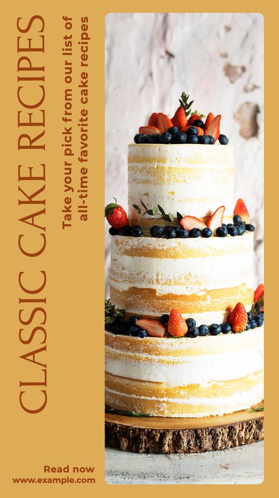 Classic cake recipe Instagram story template, editable text