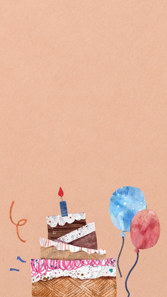 Birthday cake iPhone wallpaper, paper craft collage, editable design