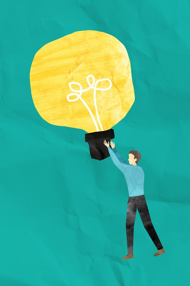 Man holding bulb, creative idea paper craft collage, editable design