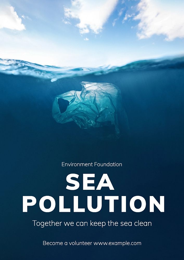 Sea pollution poster template, editable text and design