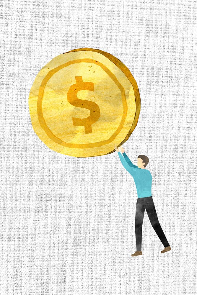 Man holding coin, paper craft collage, editable design