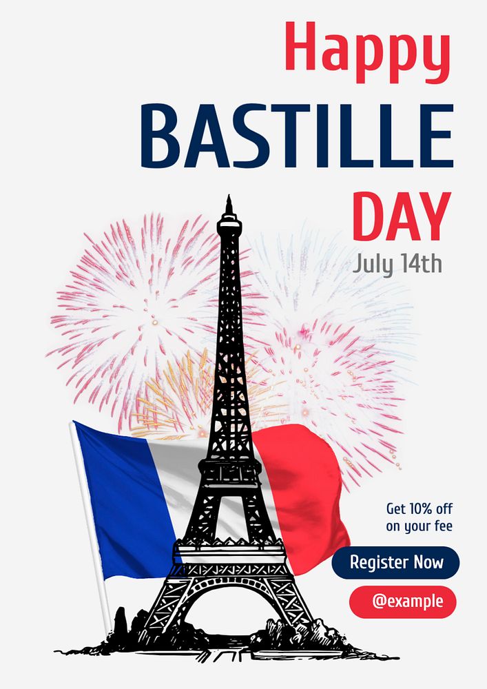 Bastille day poster template, editable text and design