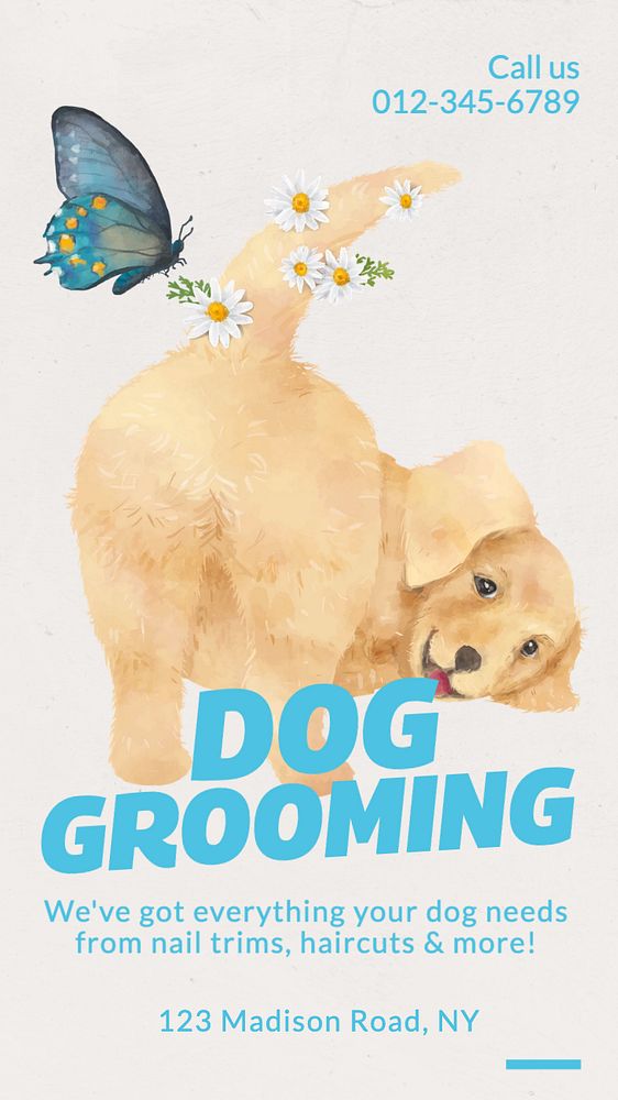 Dog grooming Instagram story template, editable text