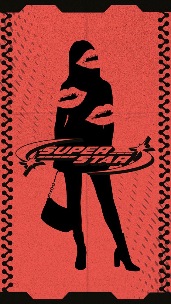 Red super star iPhone wallpaper, y2K women's fashion aesthetic, editable design