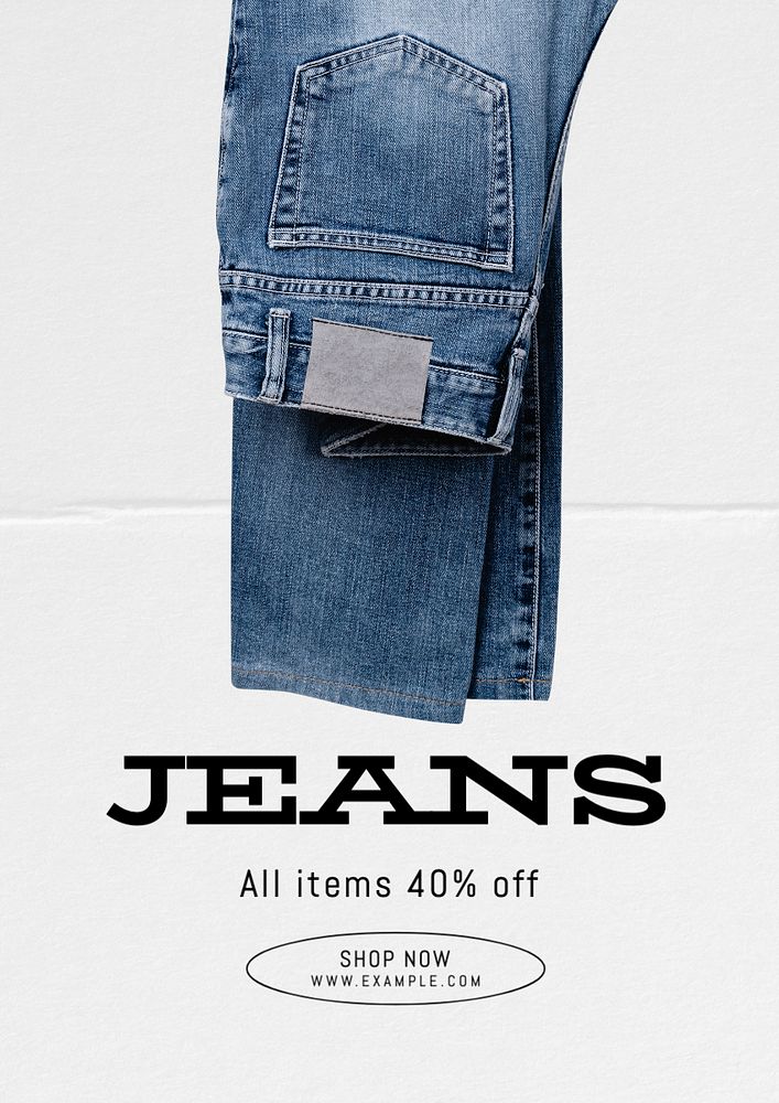 Jeans, fashion sale poster template, editable text and design