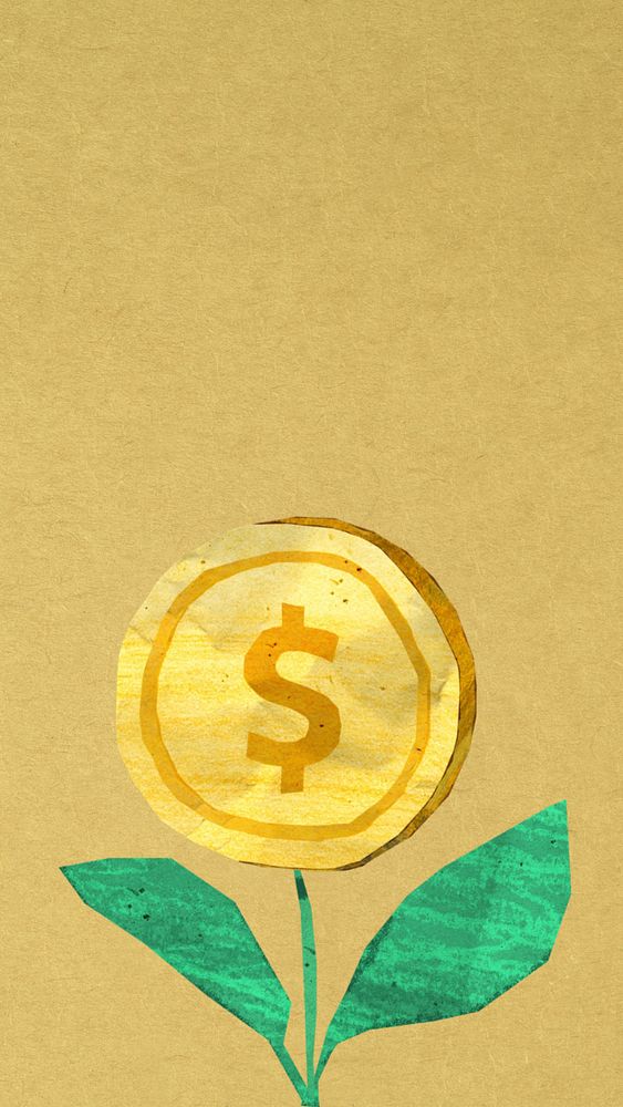 Money plant iPhone wallpaper, paper craft collage, editable design