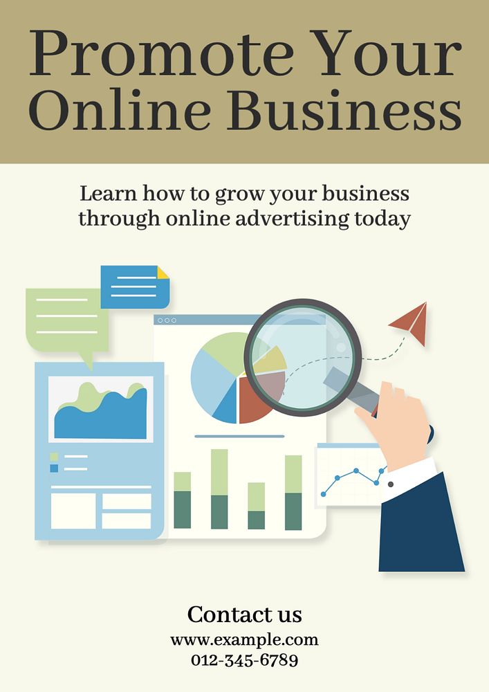 Promote online business poster template, editable text and design