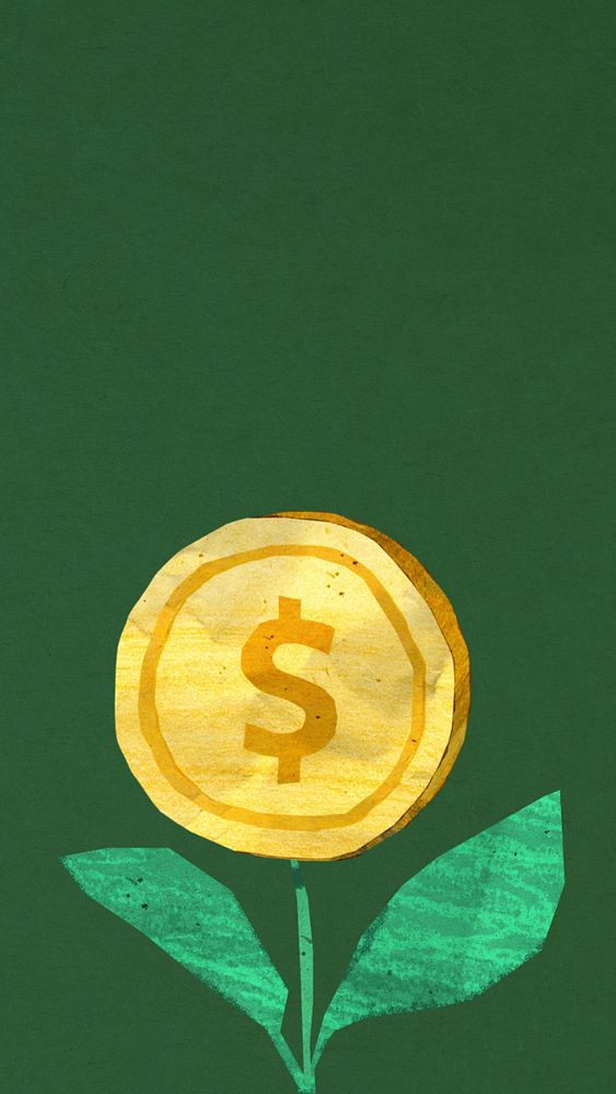 Money plant iPhone wallpaper, paper craft collage, editable design