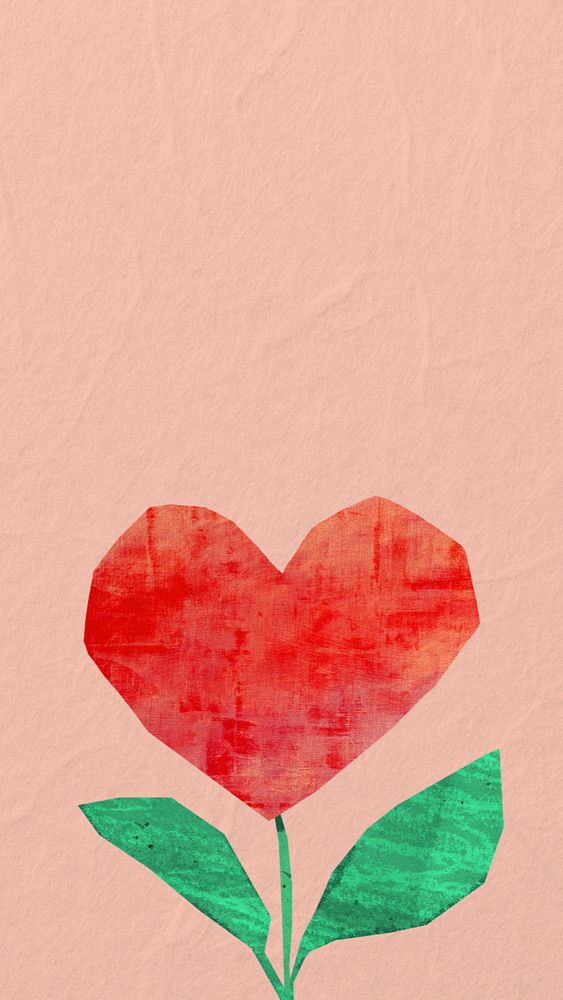 Heart plant iPhone wallpaper, love paper craft collage, editable design