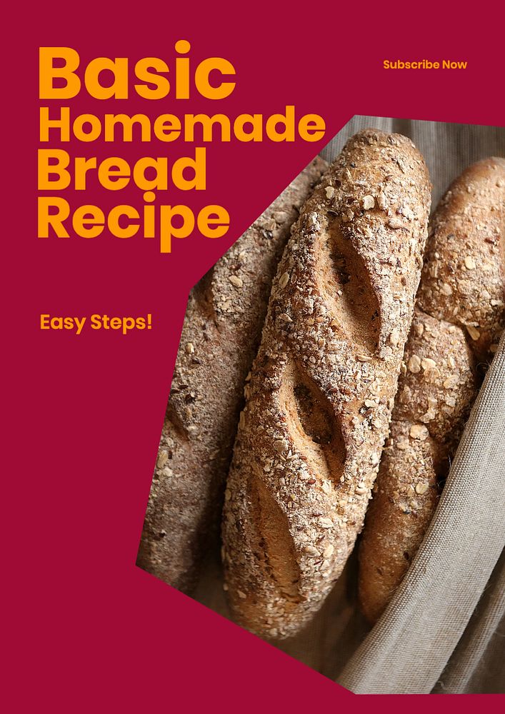 Homemade bread recipe poster template, editable text and design