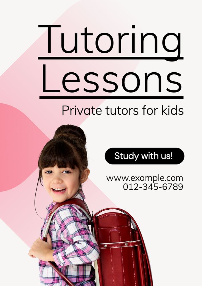 Tutoring lessons poster template, editable text and design