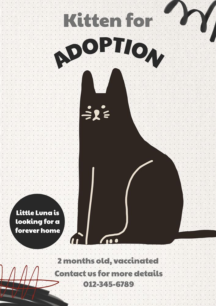 Kitten for adoption poster template, editable text and design