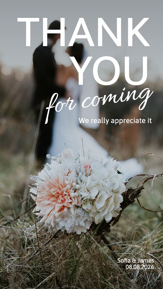 Wedding thank you Instagram story template, editable text