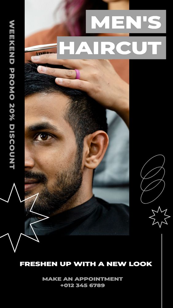 Men's haircut  Instagram story template, editable text