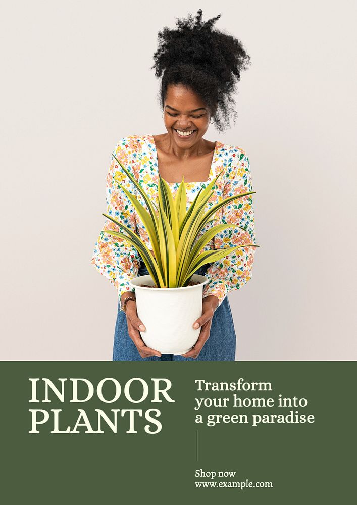 Indoor plants  poster template, editable text and design