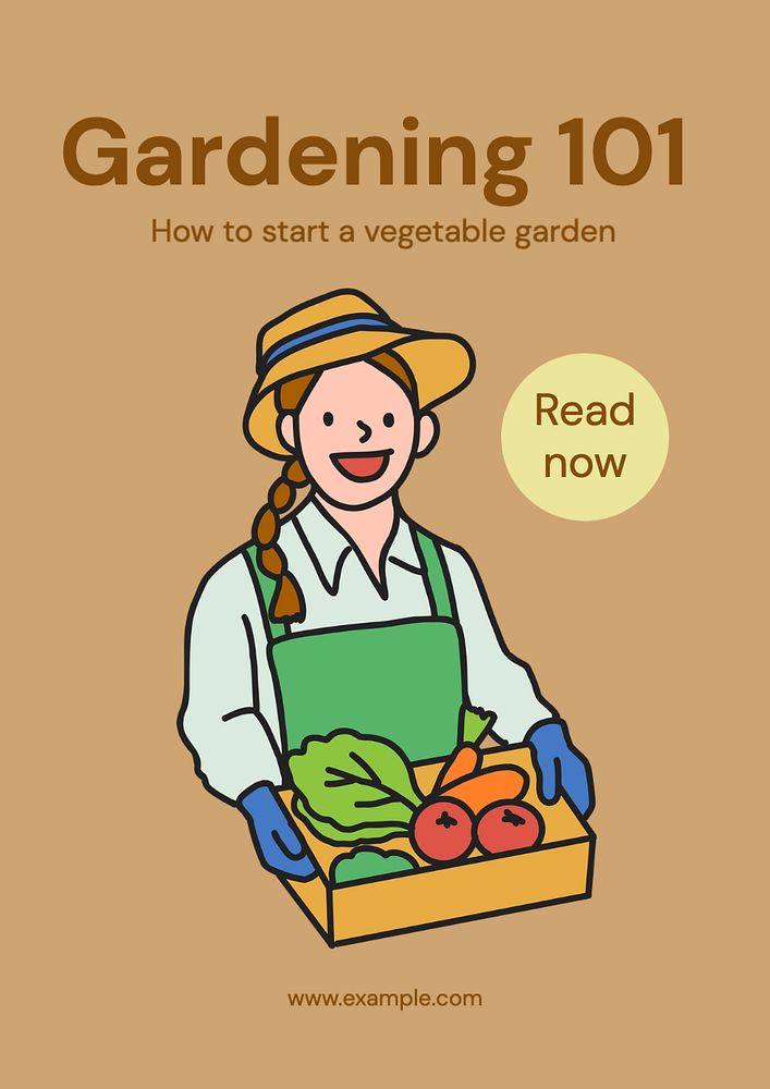 Gardening 101 poster template, editable text and design