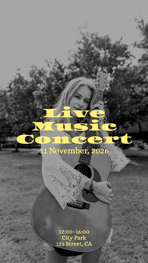 Live music concert  Instagram story template, editable text