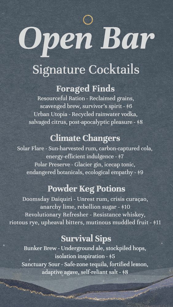 Cocktail menu Instagram story template, editable text