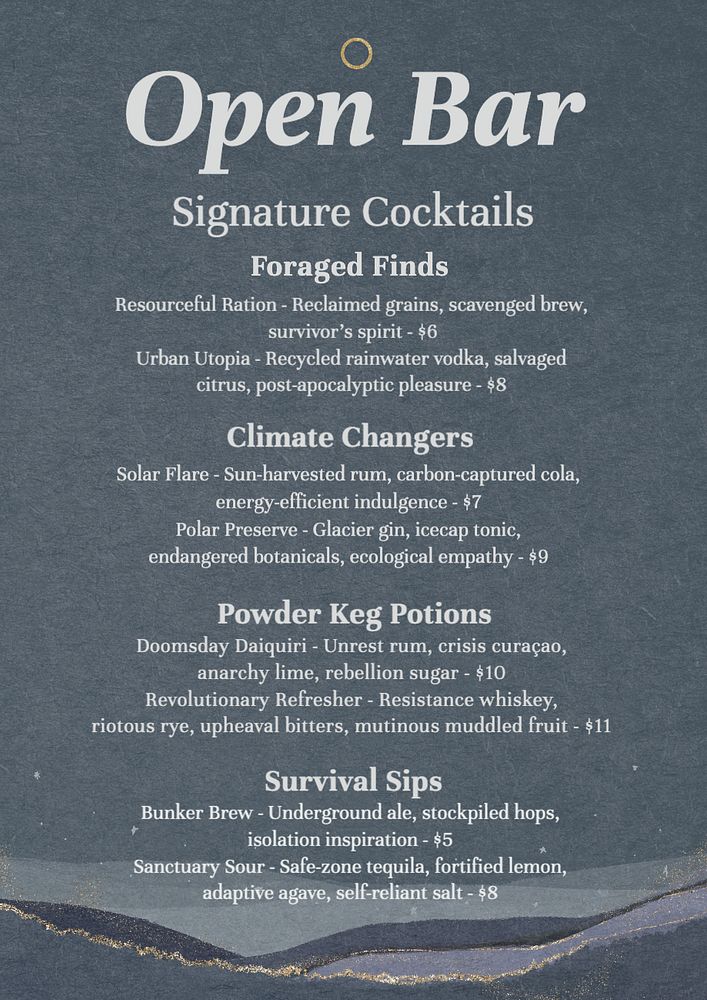 Cocktail menu poster template, editable text and design