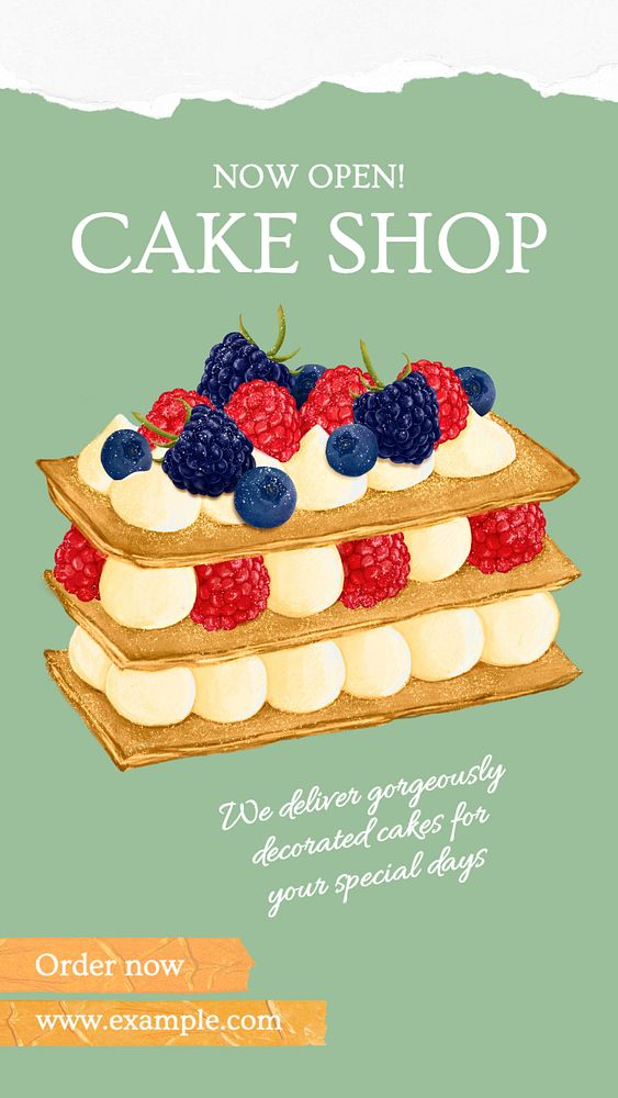 Cake shop Instagram story template, editable text