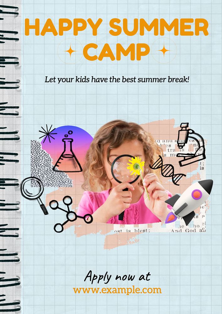 Summer camp  poster template, editable text and design