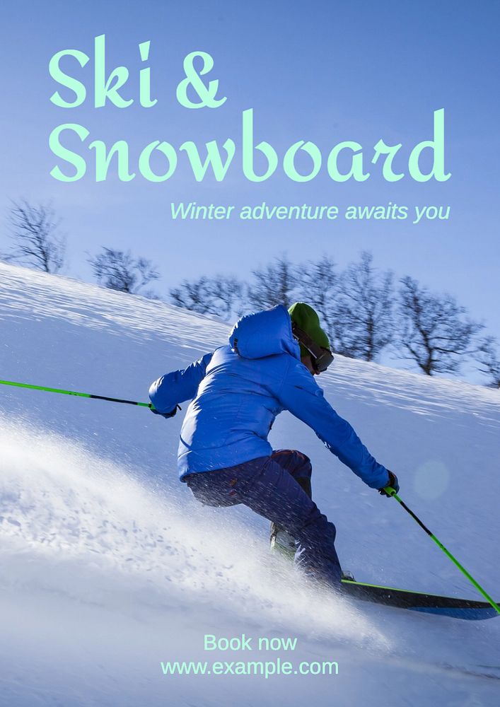 Ski & snowboard poster template, editable text and design