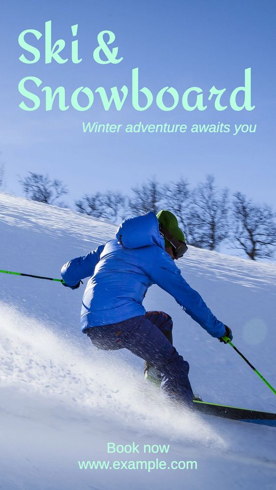 Ski & snowboard Instagram story template, editable text