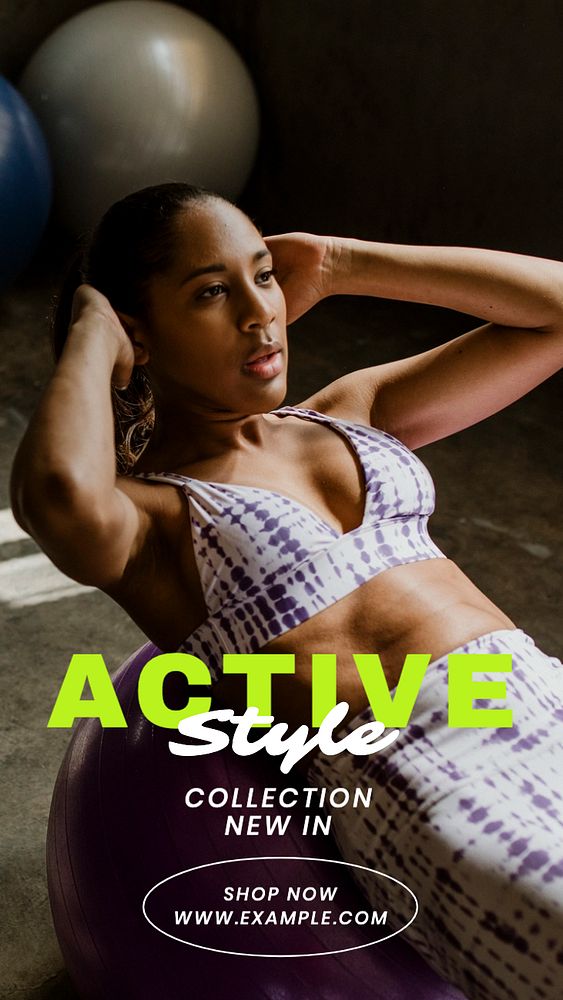 Active style, fashion  Instagram story template, editable text