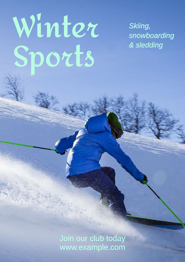 Winter sports poster template, editable text and design
