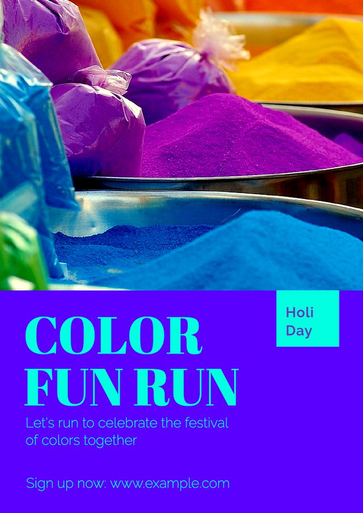 Holi day run poster template, editable text and design