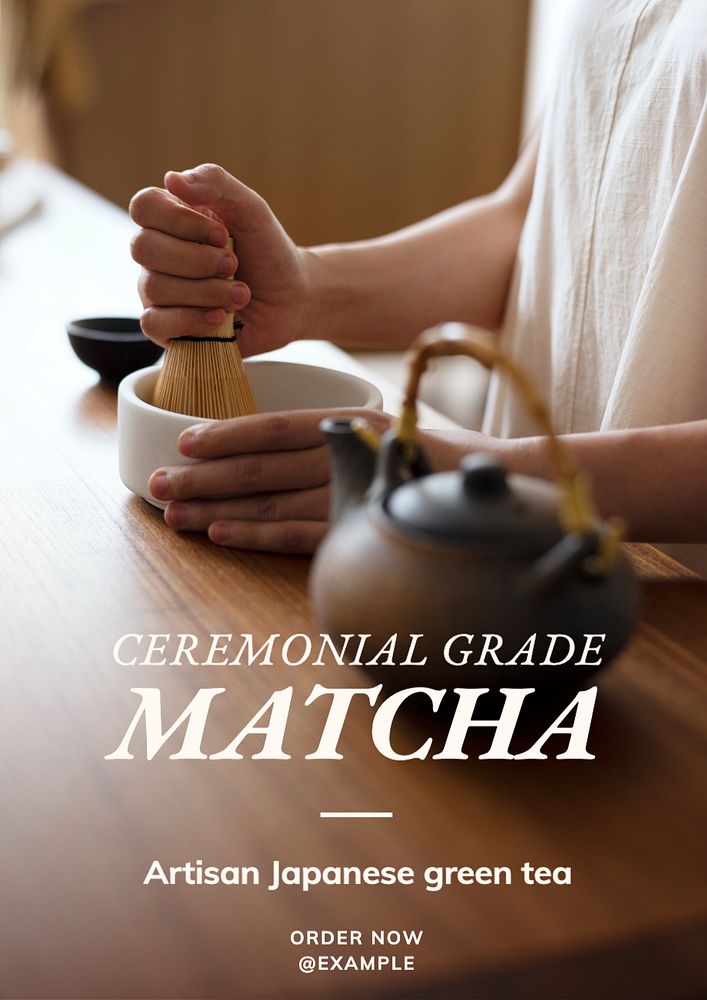 Ceremonial grade matcha poster template, editable text and design