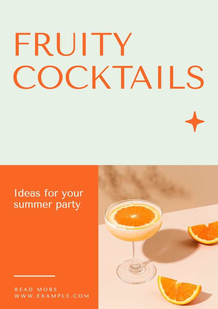 Fruity cocktails  poster template, editable text and design