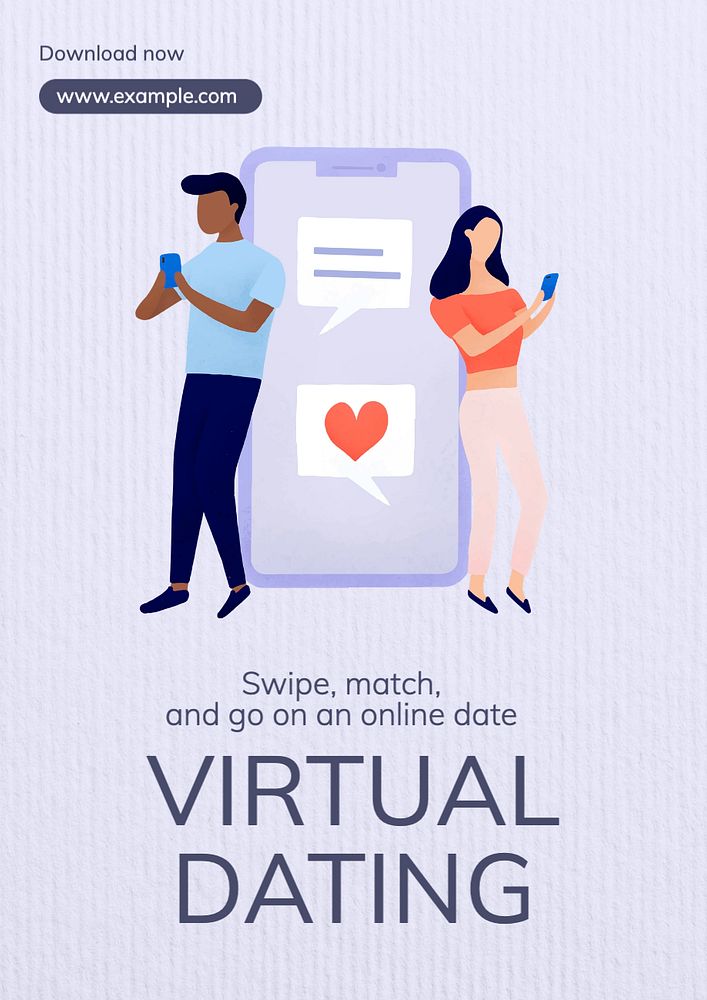 Virtual dating  poster template, editable text and design