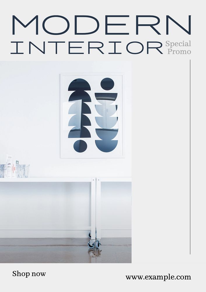 Modern interior  poster template, editable text and design