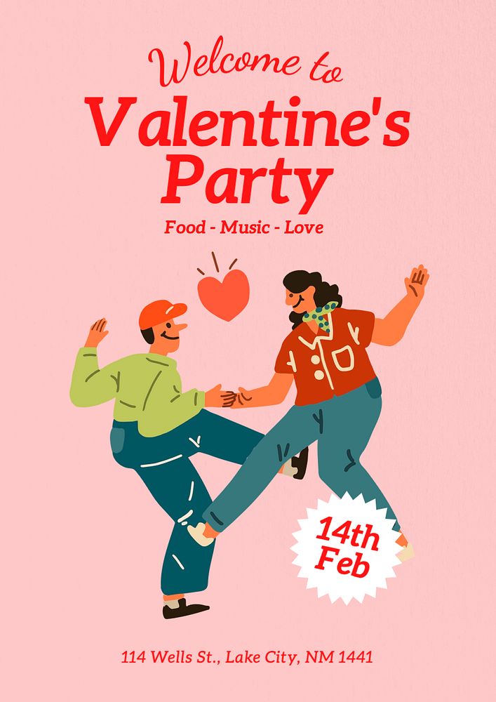 Valentine's party poster template, editable text and design