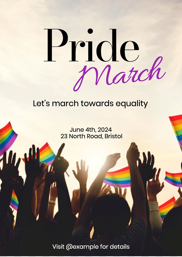 Pride march poster template, editable text and design