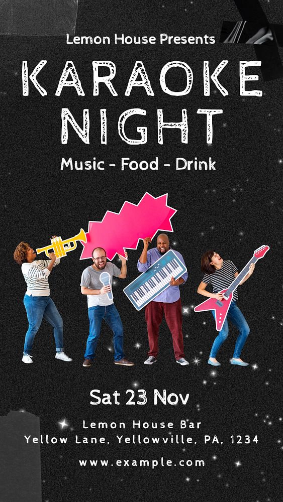 Karaoke night Instagram story template, editable text