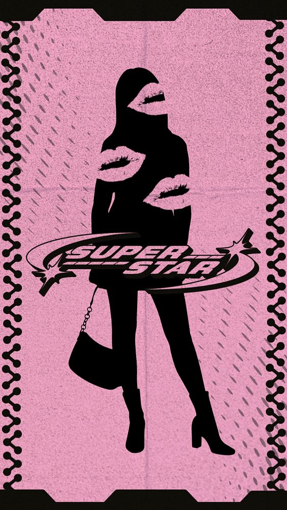 Pink super star iPhone wallpaper, y2K women's fashion aesthetic, editable design