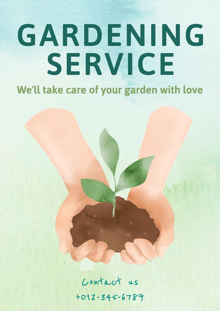 Gardening service  poster template, editable text and design