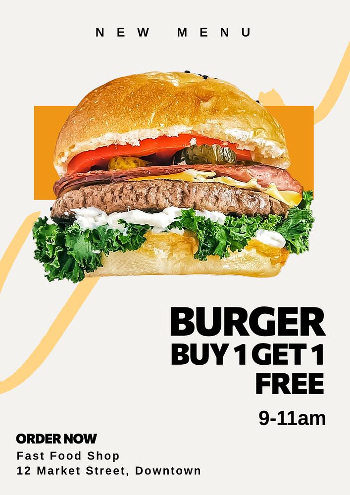 New menu, burger  poster template, editable text and design