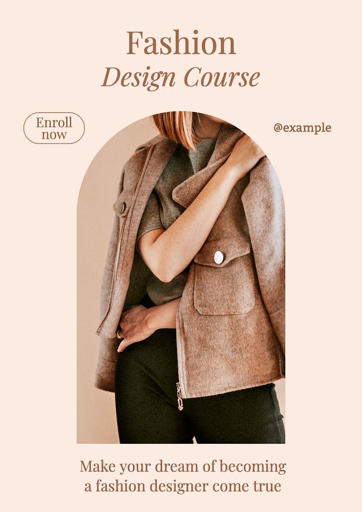 Fashion design course  poster template, editable text and design