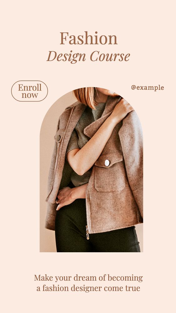 Fashion design course  Instagram story template, editable text