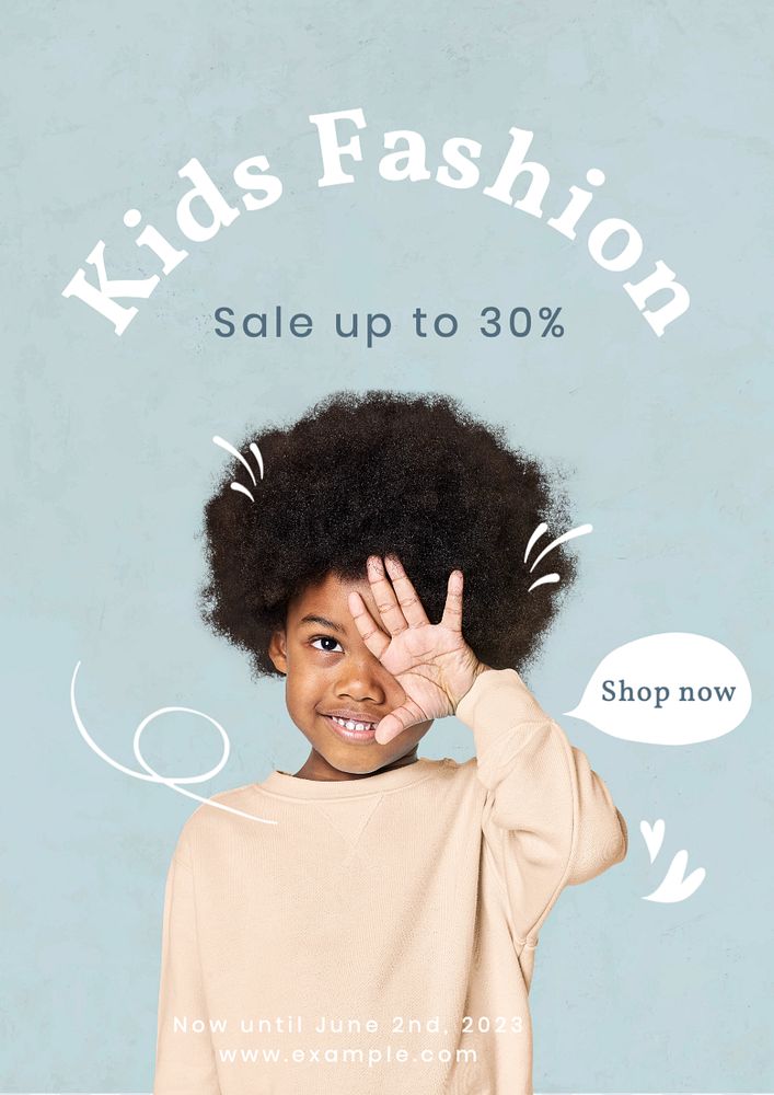 Kids fashion poster template, editable text and design