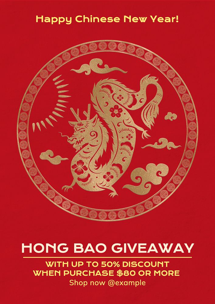 Red envelope poster template, editable text and design