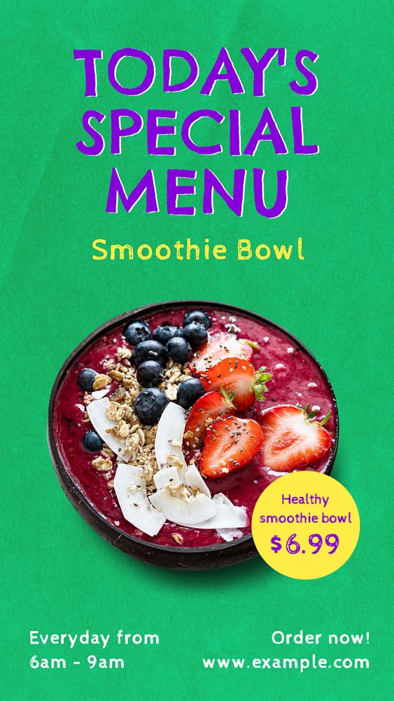 Smoothie bowl  Instagram story template, editable text