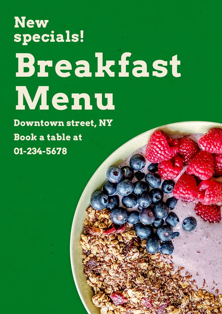 Breakfast menu  poster template, editable text and design